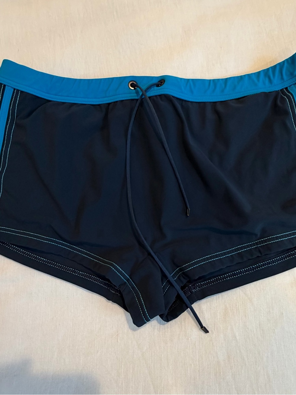 Hugo Boss Navy Swim Trunks with Bright Teal Waistband